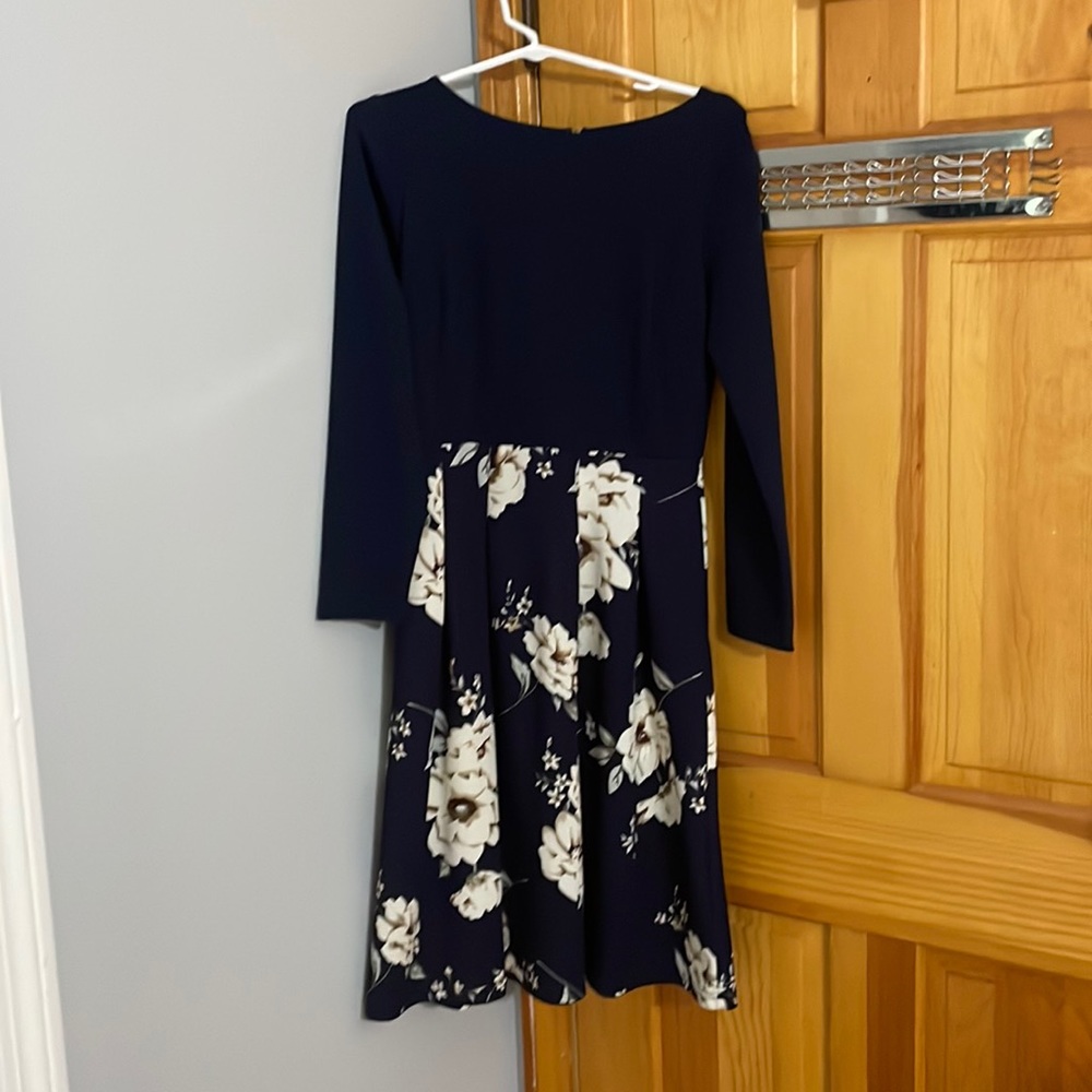 Classy navy and floral skater dress with pockets